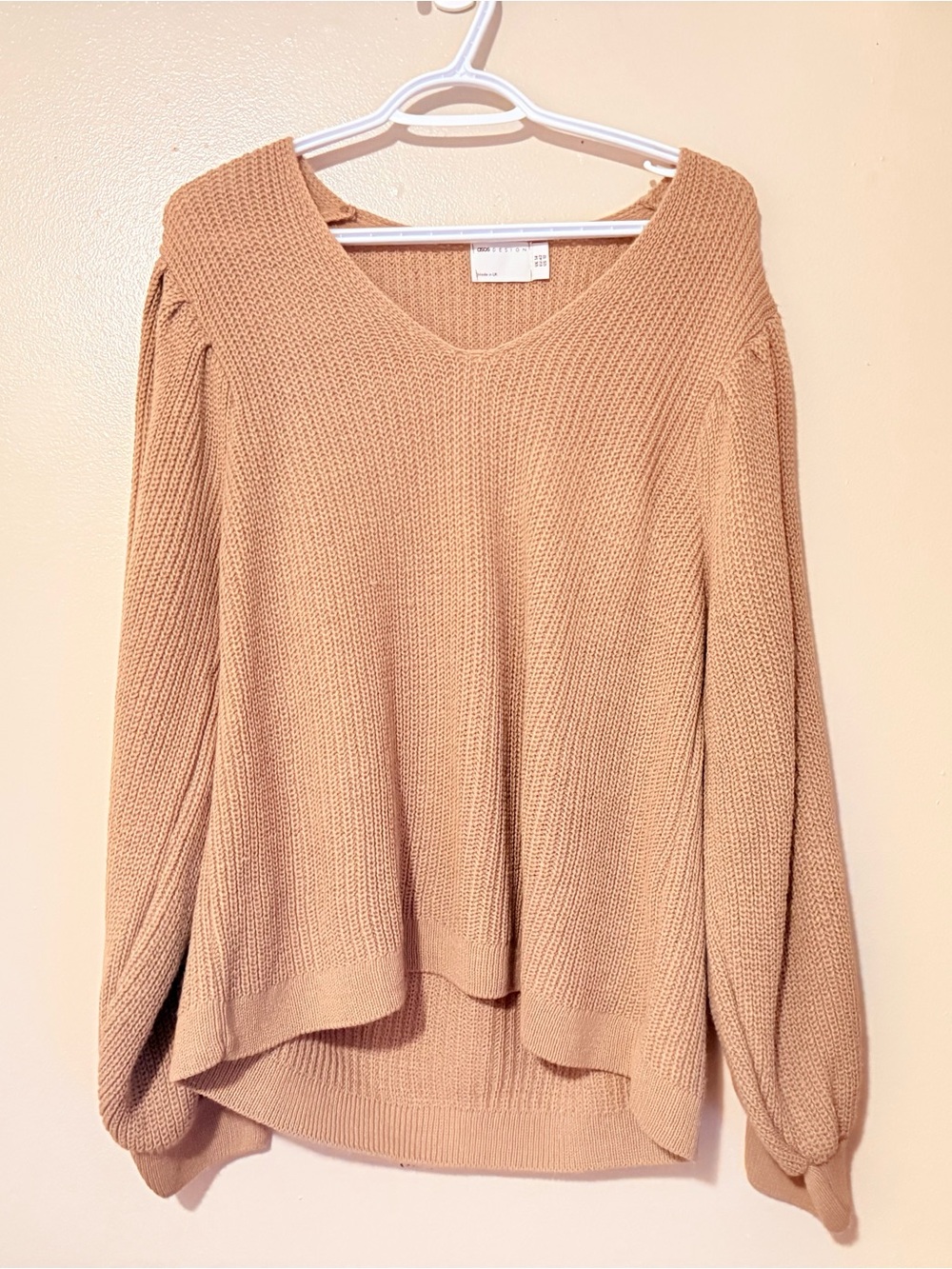 ASOS V‑Neck Chunky Knit Sweater in Camel